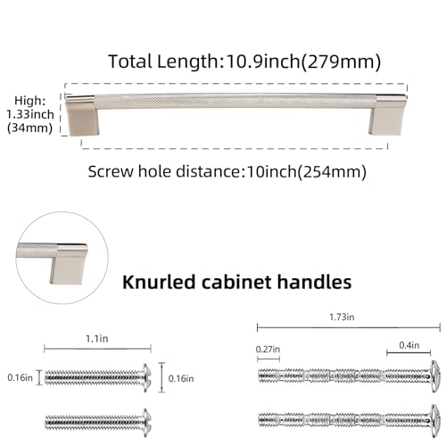POVEFONK 6 Pack 10 inch254mm Brushed Satin Nickel Kitchen Cabinet Handles Knurled Cabinet Pulls Drawer Pulls Kitchen Hardware - Image 3