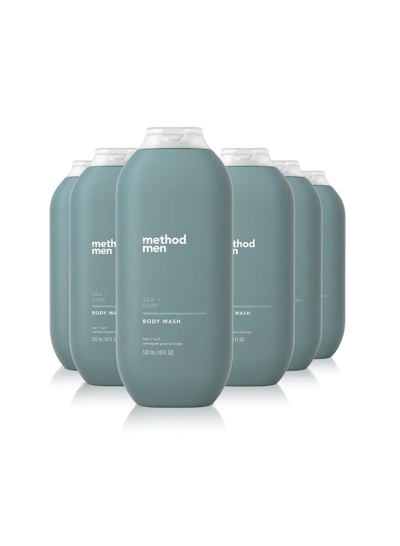 Method Method Men Body Wash, Sea + Surf, Paraben and Phthalate Free, 18 FL Oz (Pack of 6) - Image 1