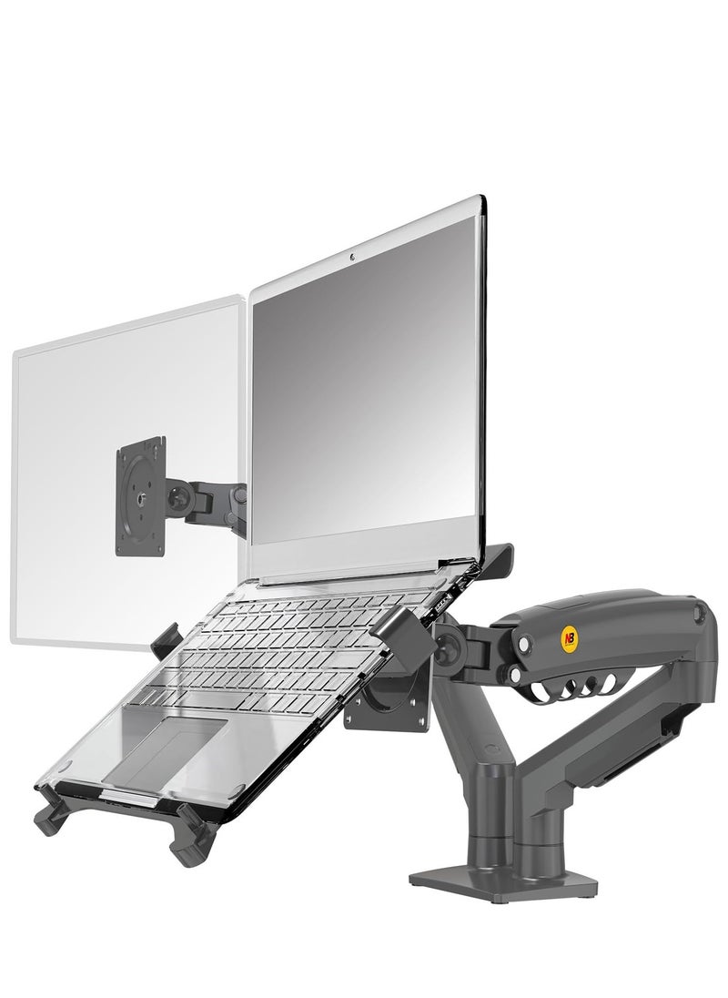 NB ERGONOMIC - NB ERGONOMIC Laptop Mount with Adjustable Tray for 10-17”Notebook, Full Motion Arm with VESA Plate for 17-30”Monitor,Clamp-on Grommet Mounting F160-FP (Black) - Image 1
