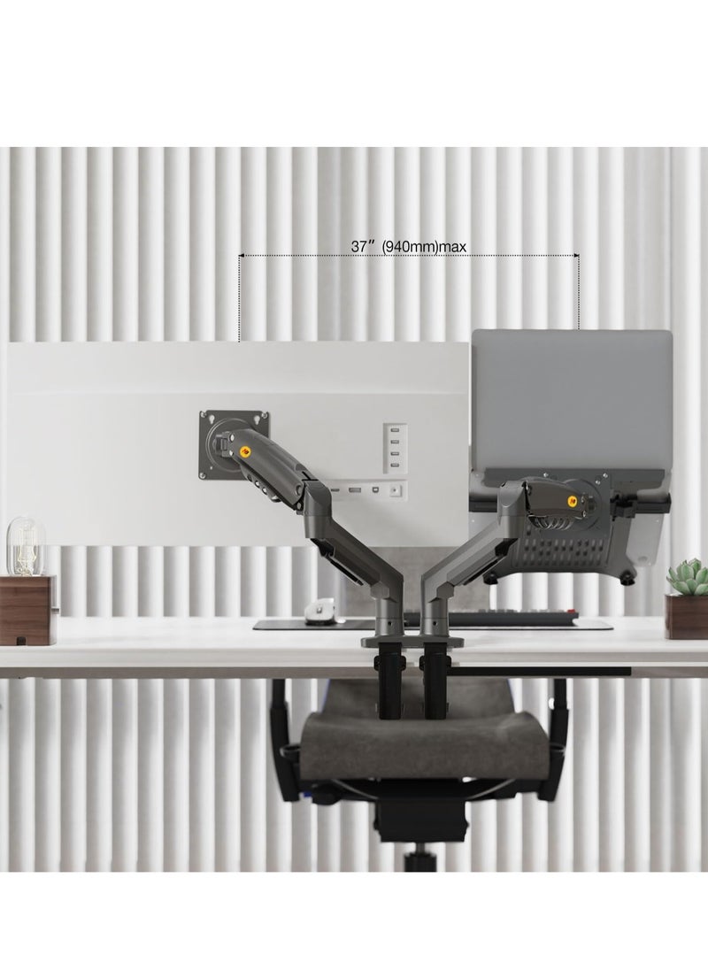 NB ERGONOMIC - NB ERGONOMIC Laptop Mount with Adjustable Tray for 10-17”Notebook, Full Motion Arm with VESA Plate for 17-30”Monitor,Clamp-on Grommet Mounting F160-FP (Black) - Image 1