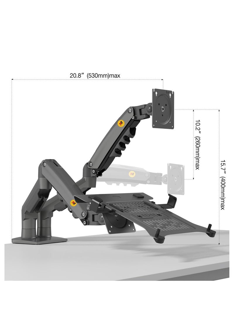 NB ERGONOMIC - NB ERGONOMIC Laptop Mount with Adjustable Tray for 10-17”Notebook, Full Motion Arm with VESA Plate for 17-30”Monitor,Clamp-on Grommet Mounting F160-FP (Black) - Image 1