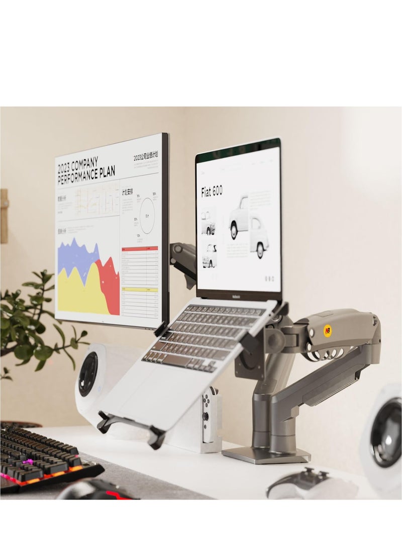 NB ERGONOMIC - NB ERGONOMIC Laptop Mount with Adjustable Tray for 10-17”Notebook, Full Motion Arm with VESA Plate for 17-30”Monitor,Clamp-on Grommet Mounting F160-FP (Black) - Image 1
