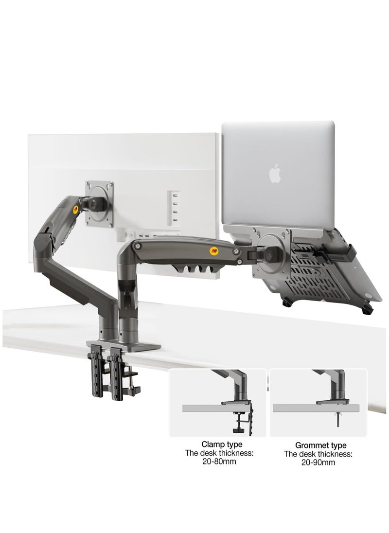 NB ERGONOMIC - NB ERGONOMIC Laptop Mount with Adjustable Tray for 10-17”Notebook, Full Motion Arm with VESA Plate for 17-30”Monitor,Clamp-on Grommet Mounting F160-FP (Black) - Image 1