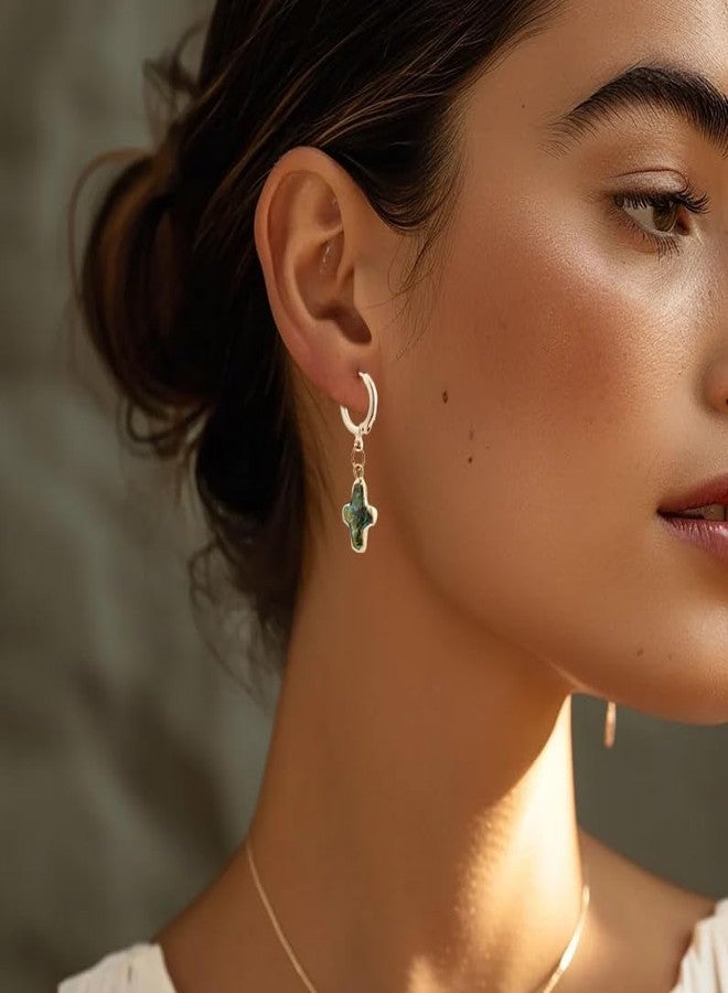 Yewkit Nature Pearl Cross Earrings - Baroque Christian Pearl Jewelry Gifts (Green) - Image 3
