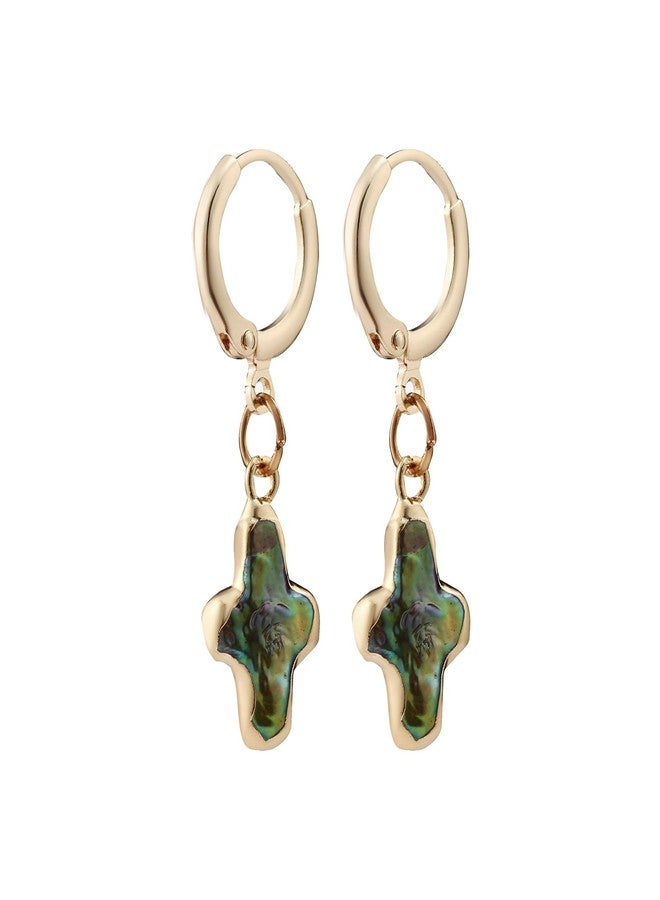 Yewkit Nature Pearl Cross Earrings - Baroque Christian Pearl Jewelry Gifts (Green) - Image 1