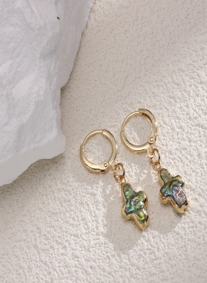 Yewkit Nature Pearl Cross Earrings - Baroque Christian Pearl Jewelry Gifts (Green) - Image 4