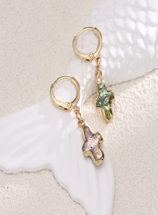 Yewkit Nature Pearl Cross Earrings - Baroque Christian Pearl Jewelry Gifts (Green) - Image 2