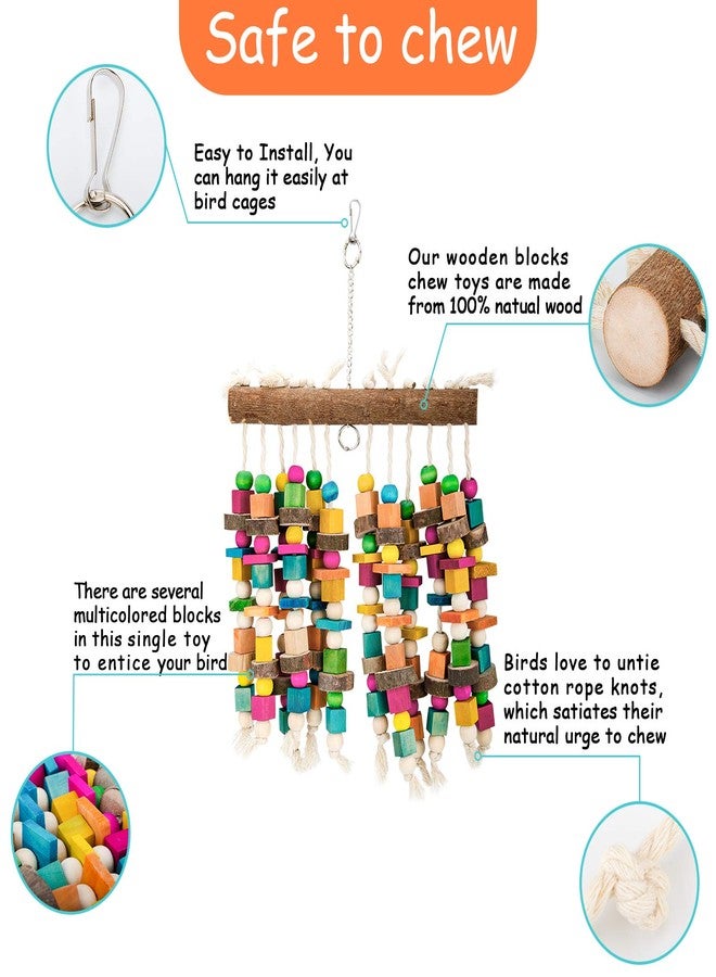 Kikerike Parrot Chewing Toy Bird Bite Toy with Colorful Wood Beads, Multicolored Natural Wooden Block Cage Toys for Macaw Cockatoo Parakeets - Image 3