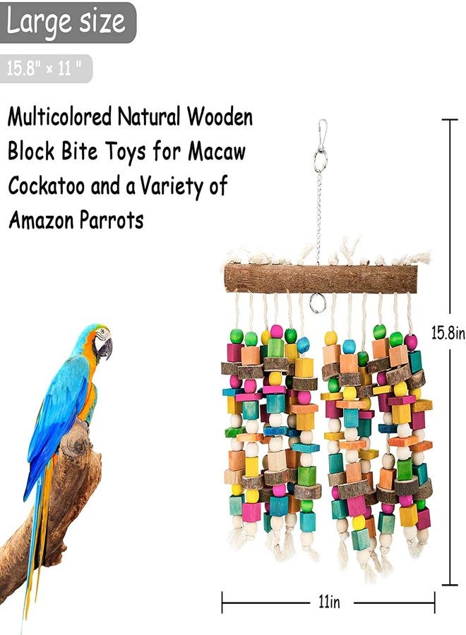 Kikerike Parrot Chewing Toy Bird Bite Toy with Colorful Wood Beads, Multicolored Natural Wooden Block Cage Toys for Macaw Cockatoo Parakeets - Image 2