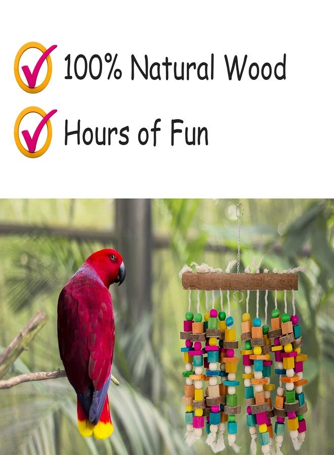 Kikerike Parrot Chewing Toy Bird Bite Toy with Colorful Wood Beads, Multicolored Natural Wooden Block Cage Toys for Macaw Cockatoo Parakeets - Image 5
