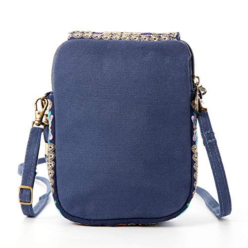 SILKAREA Embroidery Canvas Small Crossbody Purse Cell-phone Bag for Women's Cute Mini Messenger Bag Wristlet Wallet Bag (Blue + Flower) - Image 5