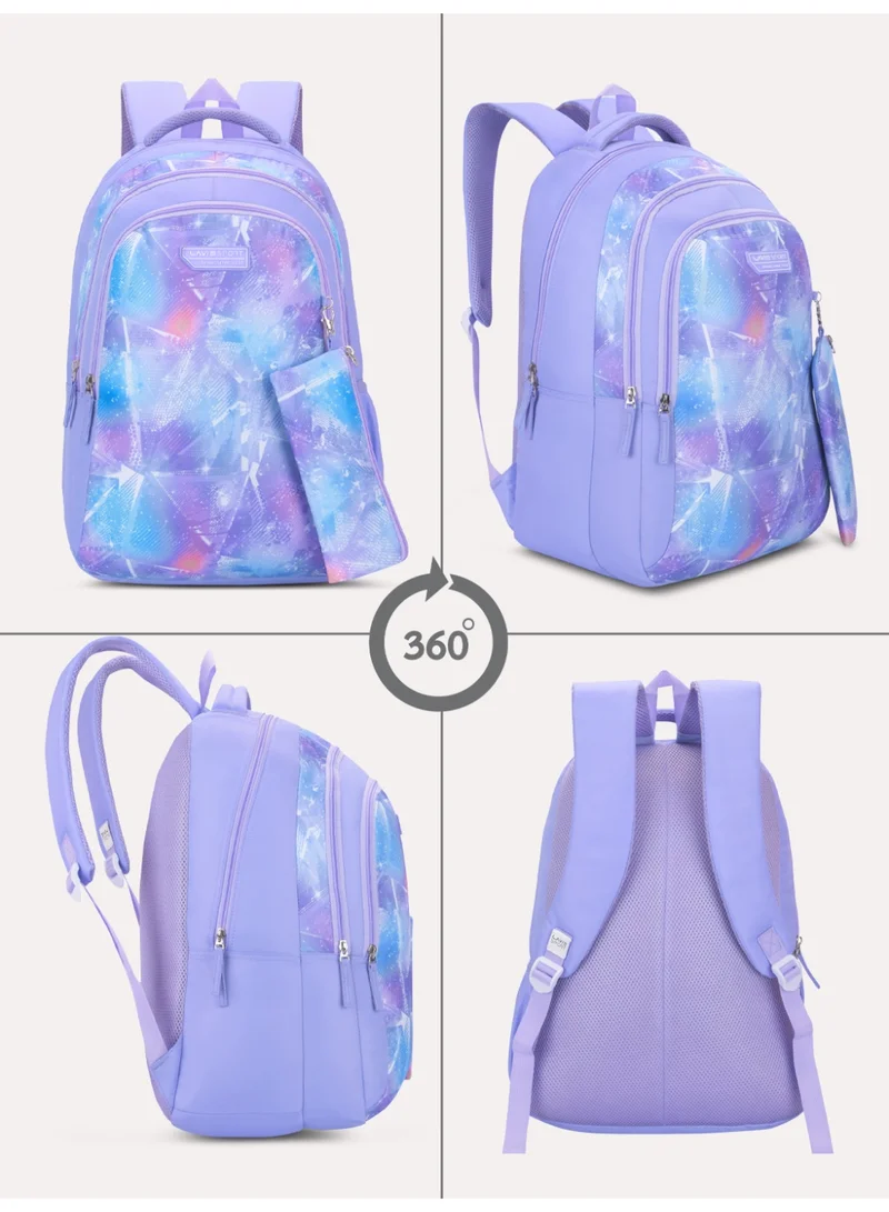 Lavie Sport 36L Sparkle Backpack | 19 inches | Laptop Compatiable | Pencil Pouch |(Purple)