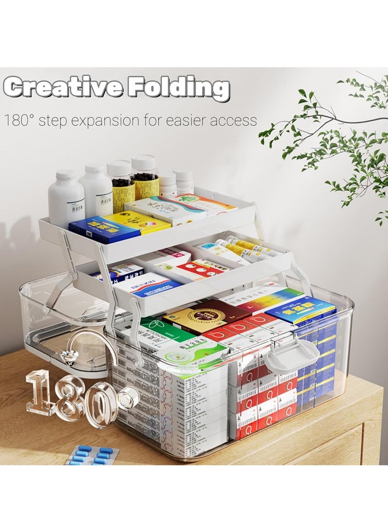 YQbest - Three-Layer Multipurpose Storage Box Folding Tool Box/Art & Crafts Case/Sewing Supplies Organizer/Medicine Box/Family First Aid Box with 2 Trays - Image 1