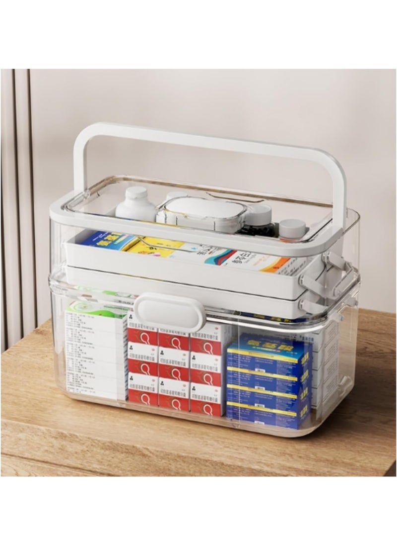 YQbest - Three-Layer Multipurpose Storage Box Folding Tool Box/Art & Crafts Case/Sewing Supplies Organizer/Medicine Box/Family First Aid Box with 2 Trays - Image 1
