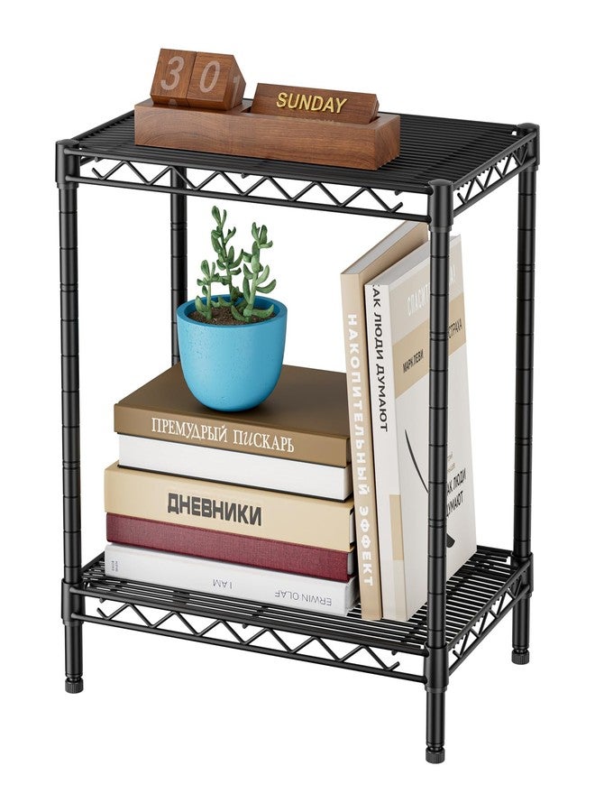 SINGAYE Bookshelf Shelves Bookcase Shelf: 2 Tier Small Shelving Unit Home Storage Organizer Wire Metal Adjustable Free Standing Display Shelf for Bedroom Living Room Office Pantry Black - Image 1