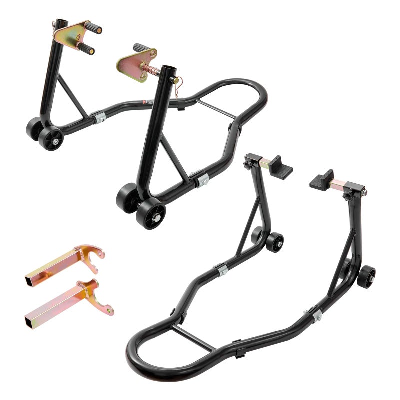 vevor Motorcycle Stand Lift 850lbs Front Rear Combo Stand Lift Stand Front Wheel Fork Stand Rear U+L Fork Swingarm Spool Stand Compatible with Most Yamaha Honda Kawasaki Suzuki Motorcycles Black - Image 1