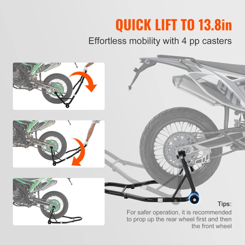 vevor Motorcycle Stand Lift 850lbs Front Rear Combo Stand Lift Stand Front Wheel Fork Stand Rear U+L Fork Swingarm Spool Stand Compatible with Most Yamaha Honda Kawasaki Suzuki Motorcycles Black - Image 5