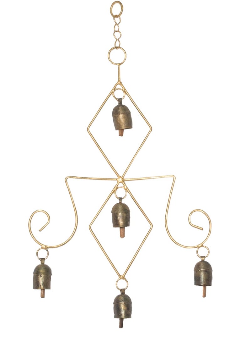 Ethnics of Kutch Ethnics of Kutch Hand Made Metal Bells Wrought Iron CopperZinc Coated Home Dcor Chimes Cow Bell Mustache Large 5 Bells 45 cms Length Colour Copper BEL0098 - Image 1