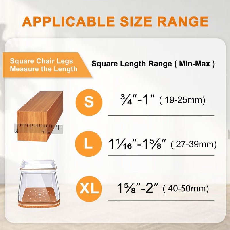 VIUME 24 Pcs Chair Leg Floor Protectors for Hardwood Floors Square Silicone Covers to Protect Wood Tile Floors Felt Pads Furniture Leg Caps Anti-Scratch Reduce Noise (Fit:1-1/16" to 1-5/8") - Image 5