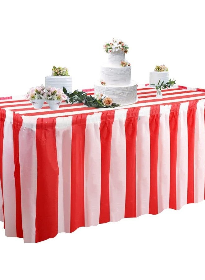 Disposable Plastic Tablecloth Table Skirt Rectangular Oil-proof PE Tablecloth Party Wedding Dessert Table Party Decoration Supplies-color:red Stripes-Specifications:[single Table Skirt] 426*73cm - Image 1