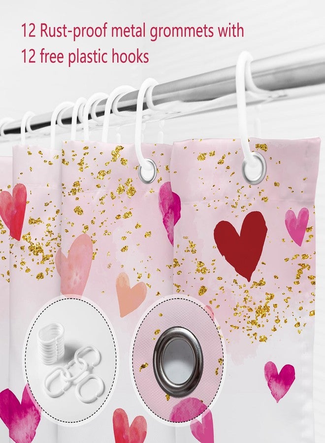 MEHOFOND Valentines Shower Curtain Pink Watercolor Love Hearts Gold Dots Shower Curtain for Valentine Blush Pink Bathroom Decor Sweetheart Bathroom Curtains Washable Durable Fabric 72x72 in - Image 5