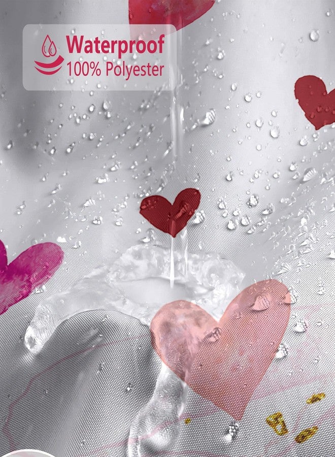 MEHOFOND Valentines Shower Curtain Pink Watercolor Love Hearts Gold Dots Shower Curtain for Valentine Blush Pink Bathroom Decor Sweetheart Bathroom Curtains Washable Durable Fabric 72x72 in - Image 4