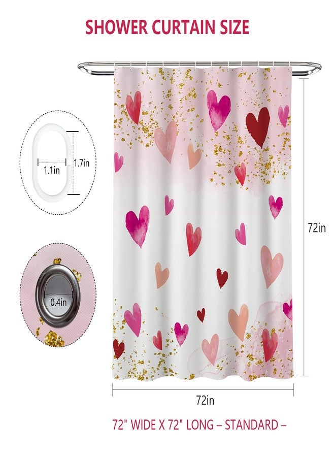 MEHOFOND Valentines Shower Curtain Pink Watercolor Love Hearts Gold Dots Shower Curtain for Valentine Blush Pink Bathroom Decor Sweetheart Bathroom Curtains Washable Durable Fabric 72x72 in - Image 3