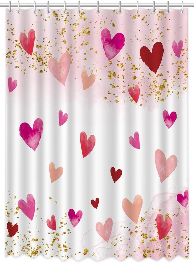 MEHOFOND Valentines Shower Curtain Pink Watercolor Love Hearts Gold Dots Shower Curtain for Valentine Blush Pink Bathroom Decor Sweetheart Bathroom Curtains Washable Durable Fabric 72x72 in - Image 2