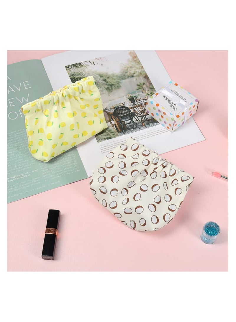 2Pcs Lambskin Mini Makeup Bag Small for Purse Waterproof Floral Travel Pouch Organizer Lipstick Headphones Jewelry Yellow and Brown - Image 5