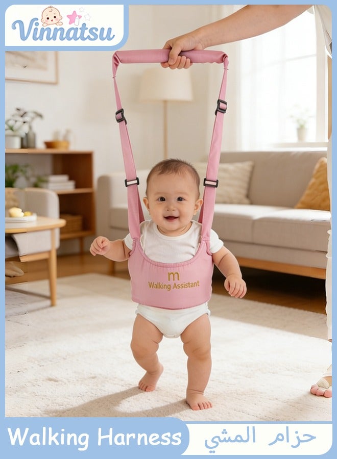 Vinnatsu Adjustable Baby Walking Harness Anti-Fall Learning Aid with Handheld Strap Supports Standing & Walking Practice Safety Waist Belt for Toddlers Pink - Image 1