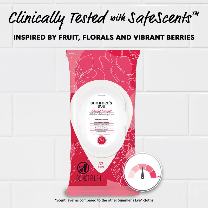 Summer's Eve Blissful Escape Feminine Wipes, Gentle pH-Balanced Formula Helps Control Vaginal Odor, Resealable Pack, 32 Wipes - Image 4
