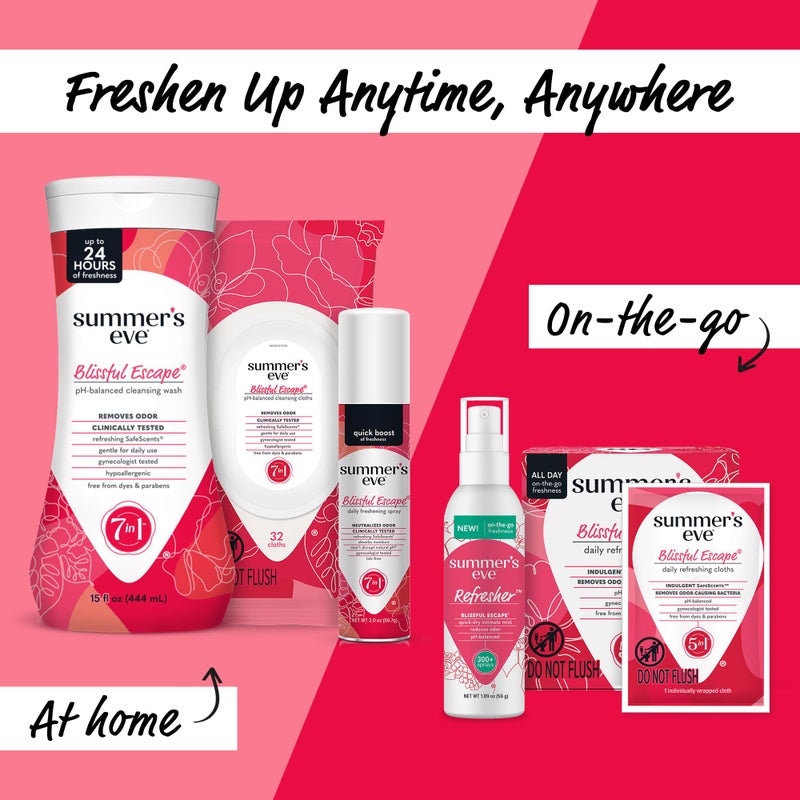 Summer's Eve Blissful Escape Feminine Wipes, Gentle pH-Balanced Formula Helps Control Vaginal Odor, Resealable Pack, 32 Wipes - Image 5