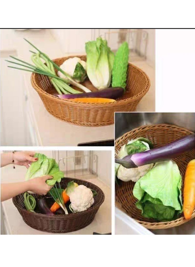 LINGWEI - Set of 2 Round Rattan Woven Decorative Display Tray Fruit Bread Serving Baskets Storage Baskets Bowls Table For Desktop Countertop - Image 1