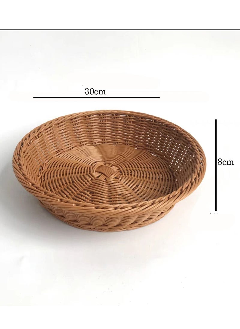 LINGWEI - Set of 2 Round Rattan Woven Decorative Display Tray Fruit Bread Serving Baskets Storage Baskets Bowls Table For Desktop Countertop - Image 1