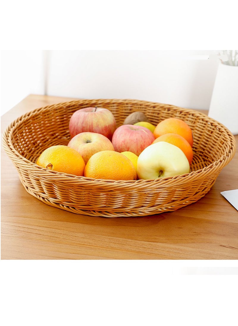LINGWEI - Set of 2 Round Rattan Woven Decorative Display Tray Fruit Bread Serving Baskets Storage Baskets Bowls Table For Desktop Countertop - Image 1
