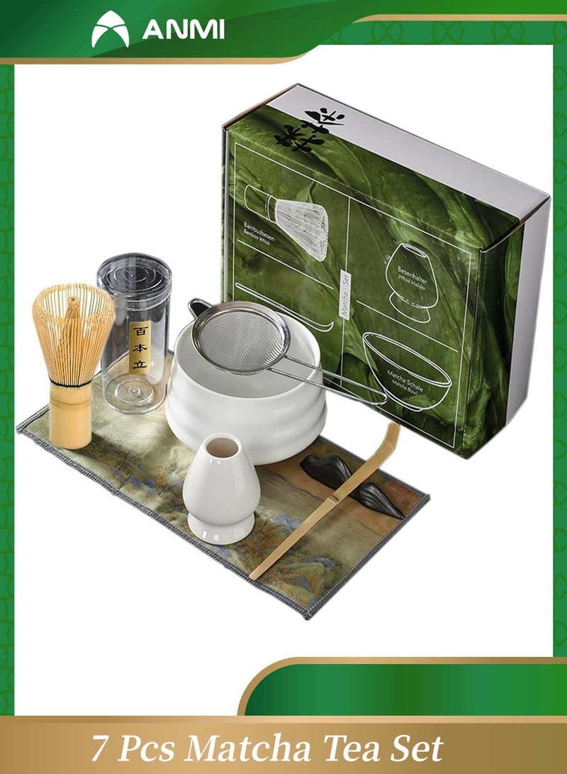 Anmi 7 Pcs Matcha Tea Set - Ceremonial Grade Bamboo Whisk, Bowl & Scoop Kit | Best Birthday Gift - Image 1