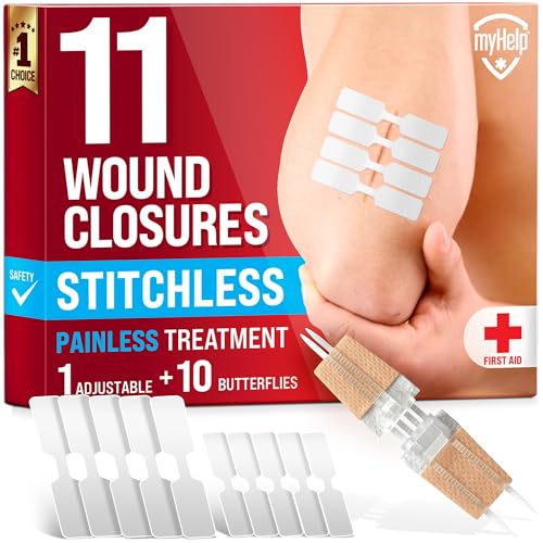 MYHELP Emergency Wound Closure Strips - 11pk - 2 Types Easy to Use Butterfly Bandages - Stitchless & Painless Laceration Closure Kit - Image 1