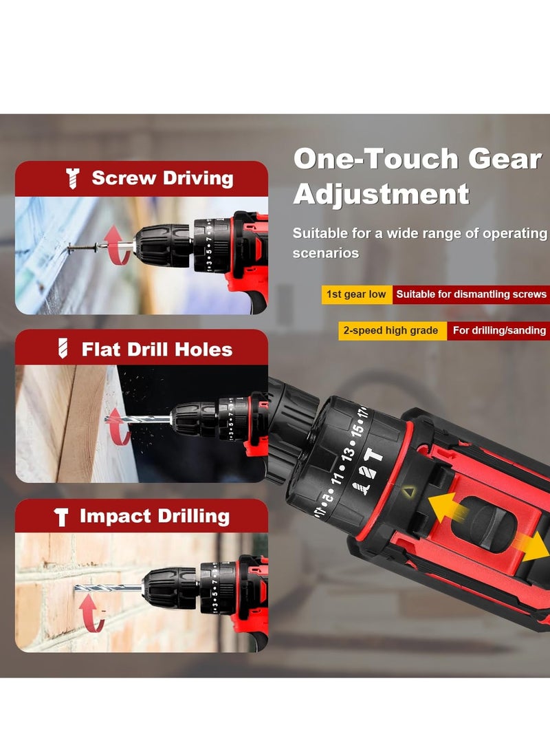 HOOKOR 48V Cordless Drill,Variable 2 Speed, LED Light, Power Drill Kit with 2 Lithium Ion Battery and Charger, Electric Drill with Variable Speed for Home DIY and Repair,Drill/Driver Accessories Kit