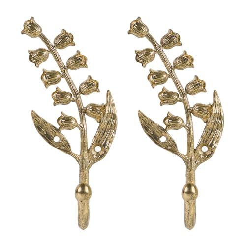 SOFFEE DESIGN 2PCS Golden Bellflower Hooks Spring Blossom Robe Holders Floral Bathroom Accessories with Curved Stem - Image 1