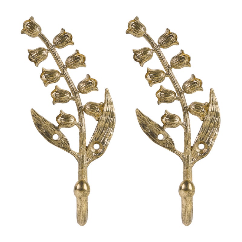 SOFFEE DESIGN 2PCS Golden Bellflower Hooks Spring Blossom Robe Holders Floral Bathroom Accessories with Curved Stem - Image 2
