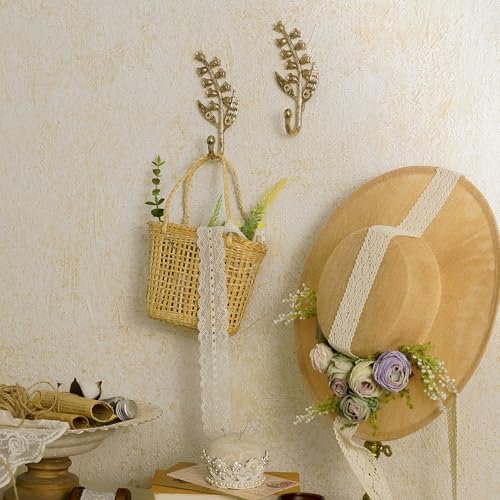 SOFFEE DESIGN 2PCS Golden Bellflower Hooks Spring Blossom Robe Holders Floral Bathroom Accessories with Curved Stem - Image 3