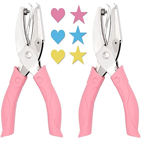Jeemiter 2 Pack Heart and Star 1/4 Inch Shaped Metal Single Handheld Hole Paper Punch Punchers with Soft-Handled for Tags Clothing Ticket - Image 1