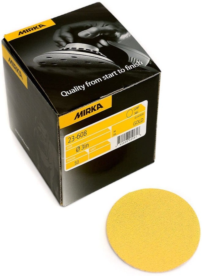 Mirka Bulldog Gold - 3" Hook and Loop Sanding Disc, Pack of 50, Choose from 80-800 Grit