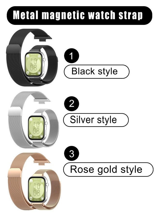 OLYSON 3PCS Suitable for Huawei Watch Fit 3/Huawei Watch Fit 4/ 4Pro metal Milanese Magnetic Loop Watch Strap.( Black, Rose Gold, Silver ) - Image 4