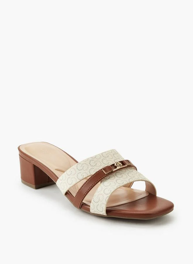 Celeste TAN Women Monogram Print Block Heel Sandals for Women | Best Price UAE