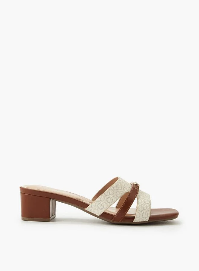 Celeste TAN Women Monogram Print Block Heel Sandals for Women | Best Price UAE