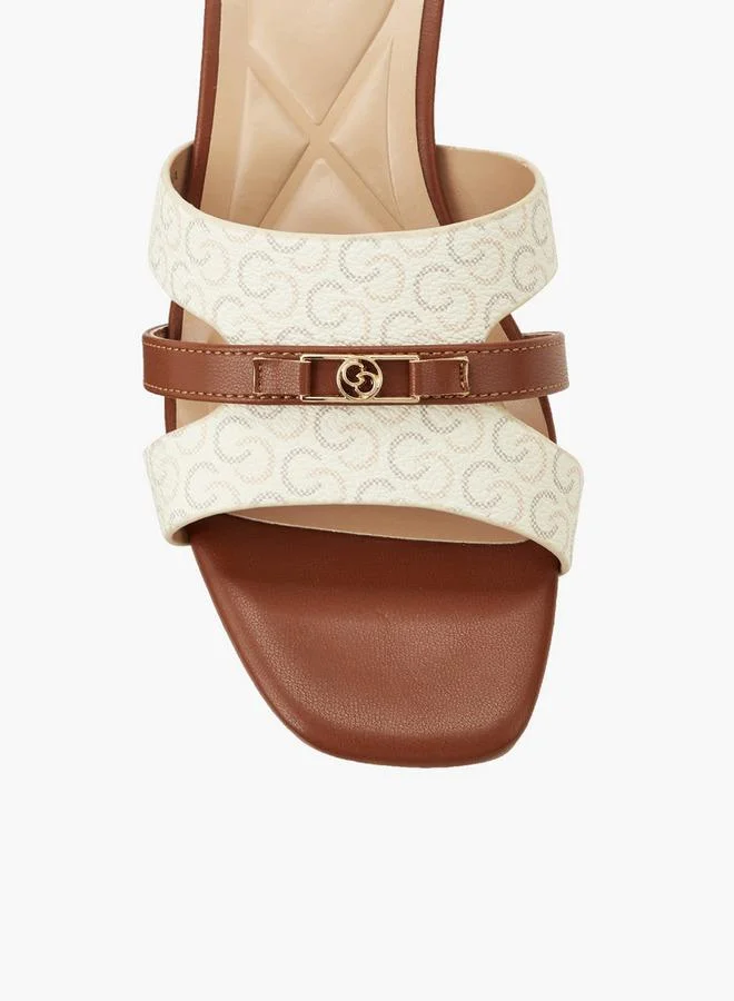 Celeste TAN Women Monogram Print Block Heel Sandals for Women | Best Price UAE