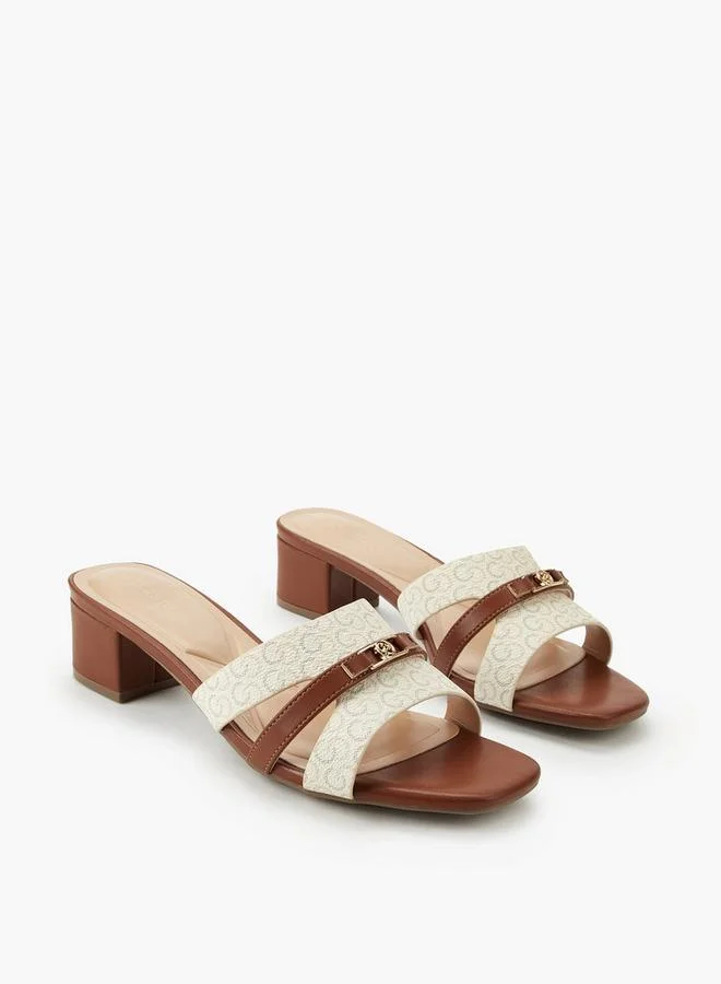 Women Monogram Print Block Heel Sandals