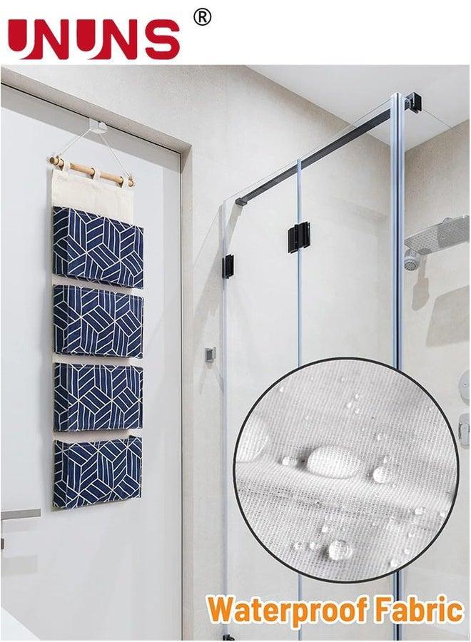 UNUNS Over Door Hanging Storage Bags,Wall Mount Closet Organizer,4 Big Pockets Linen Cotton Fabric Shelves,Multi-Functional Organizer For Living Room Bedroom Bathroom File Magazine,Navy 80x30cm - Image 4