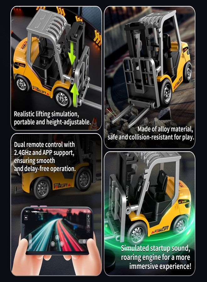 Dwi Dowellin Mini 1/64 RC Forklift Toy, Remote Control Forklift Truck, 2 in 1 Transformable Lift Fork & Hook for Adults Kids Boys and Girls(Yellow) - Image 4